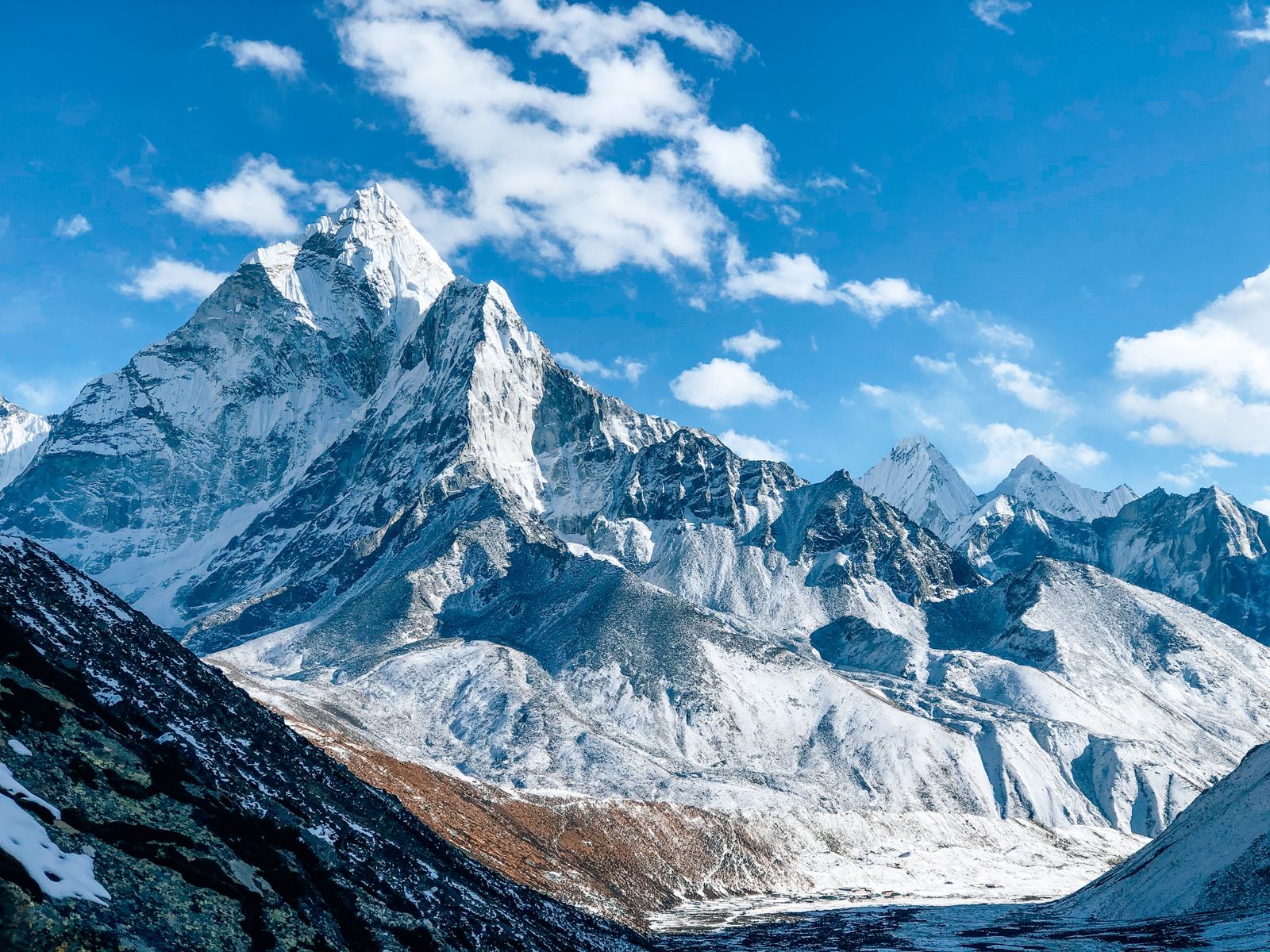 Snow-covered Himalayan valley at sunrise